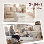 Lift Top Coffee Table Centre Table with Rotating Top Hidden Storage White