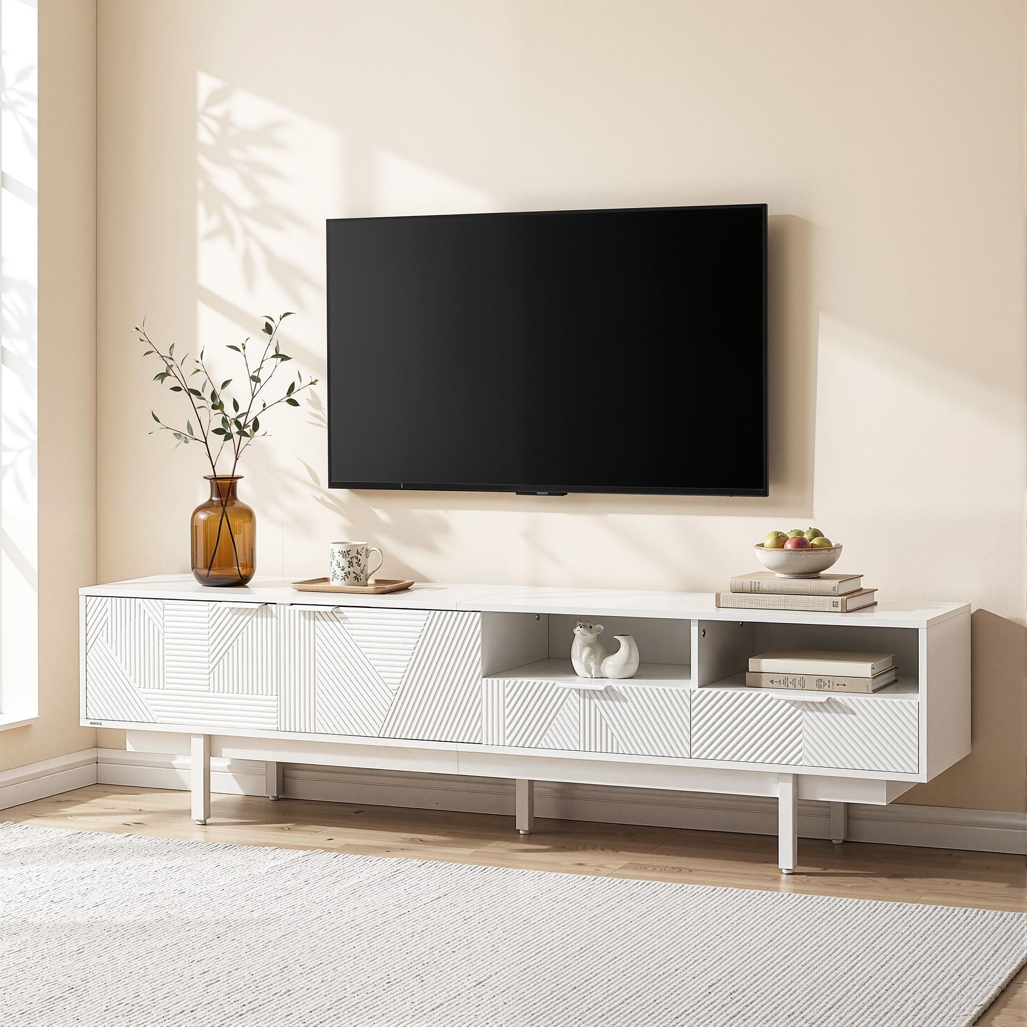 Modern  TV Unit Entertainment Unit Storage Cabinet Drawer 200cm White