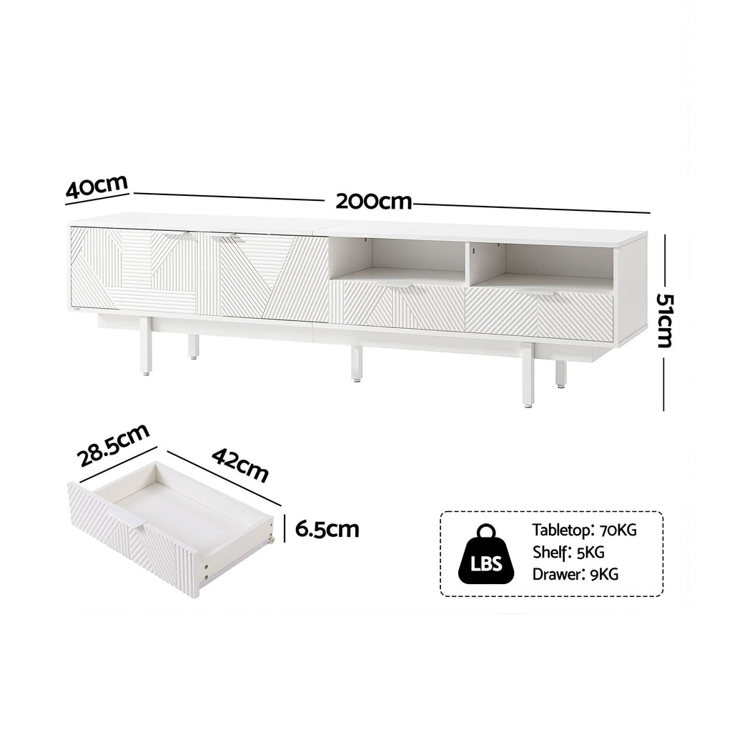 Modern  TV Unit Entertainment Unit Storage Cabinet Drawer 200cm White