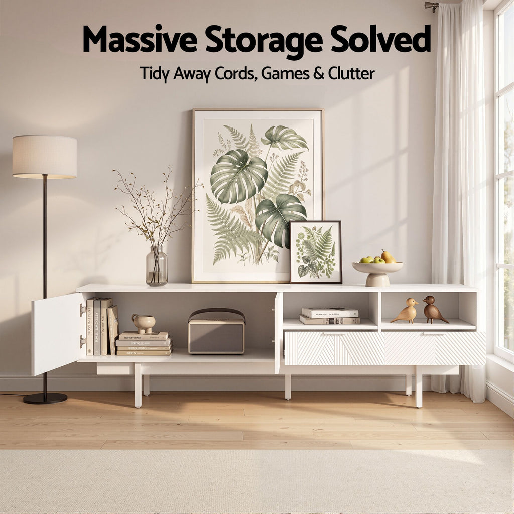 Modern  TV Unit Entertainment Unit Storage Cabinet Drawer 200cm White