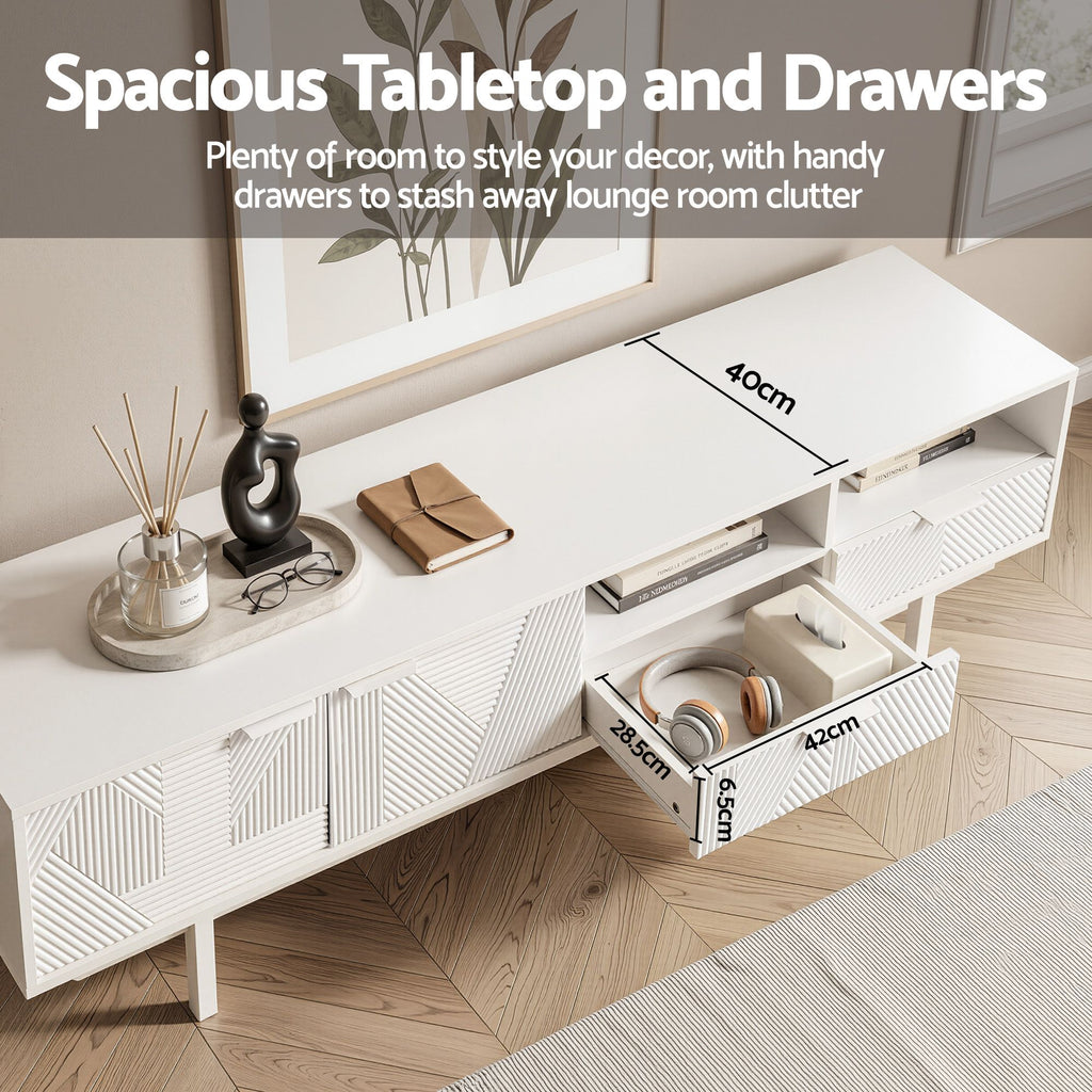 Modern  TV Unit Entertainment Unit Storage Cabinet Drawer 200cm White