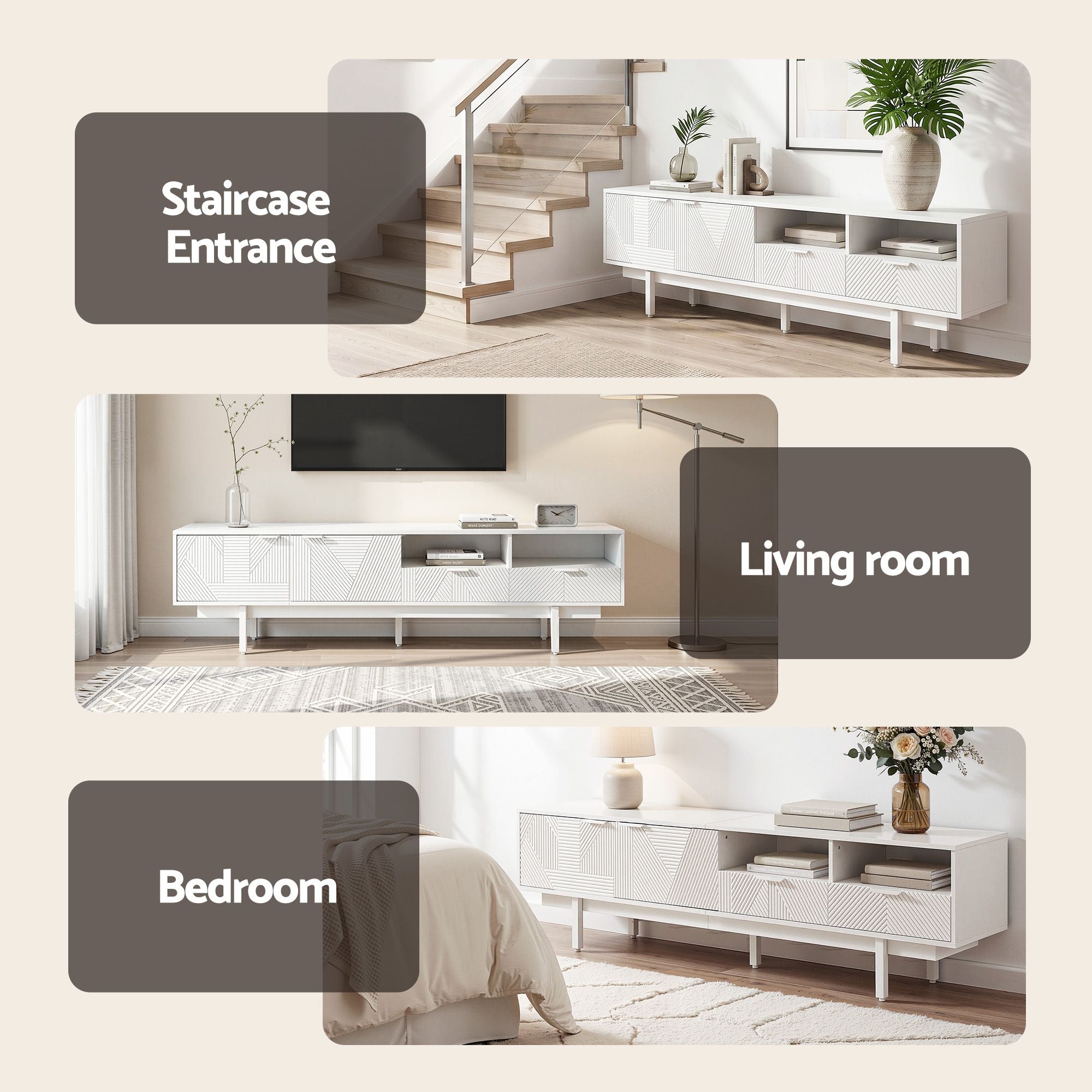 Modern  TV Unit Entertainment Unit Storage Cabinet Drawer 200cm White