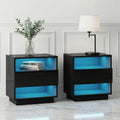 2x Bedside Table LED with 2 Shelves - HANA Black