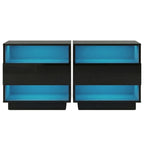 2x Bedside Table LED with 2 Shelves - HANA Black
