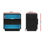 2x Bedside Table LED with 2 Shelves - HANA Black