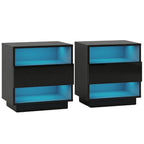2x Bedside Table LED with 2 Shelves - HANA Black