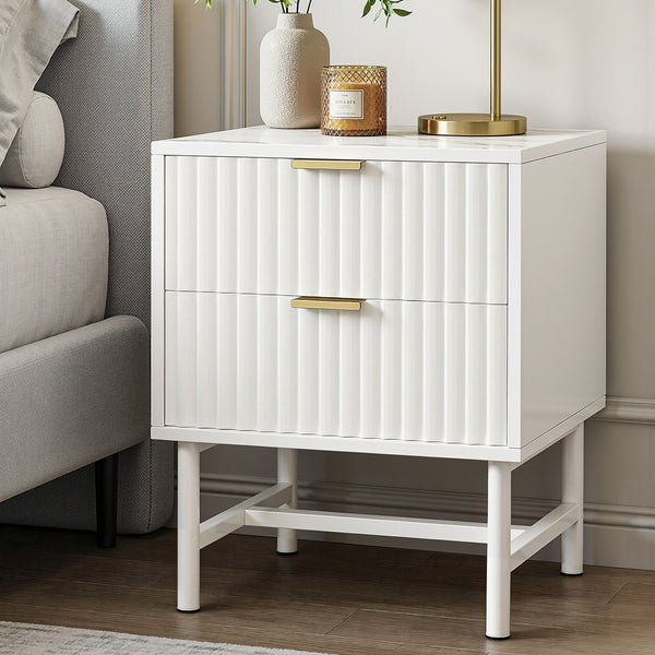 Bedside Table 2 Drawers - White