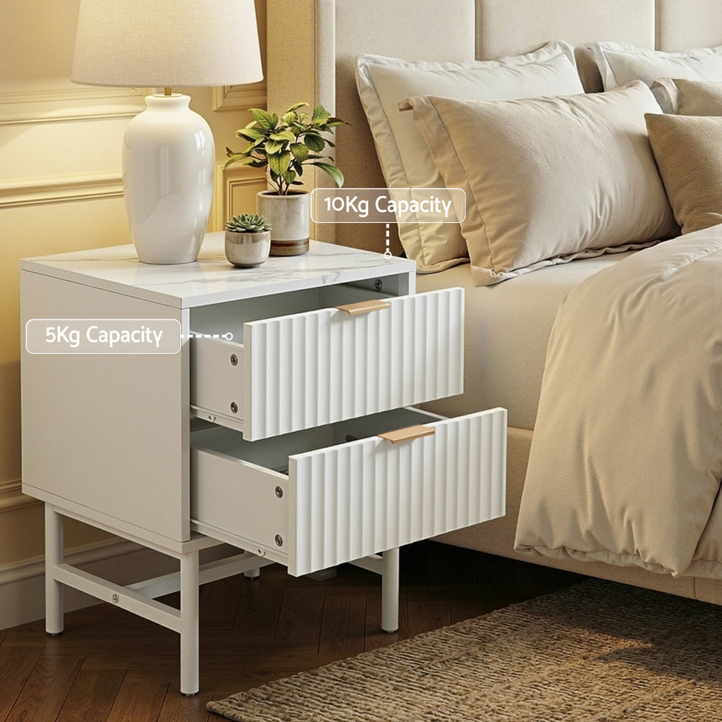 Bedside Table 2 Drawers - White