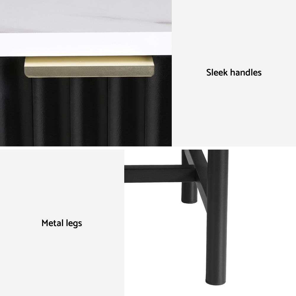 2x Bedside Table 2 Drawers - Black