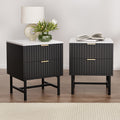 Set of 2 Bedside Table 2 Drawers Marble Effect Top Black