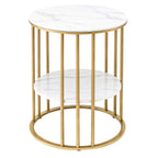Coffee Table 2-Tier Round Marble Effect White&Gold