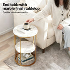 Coffee Table 2-Tier Round Marble Effect White&Gold