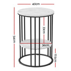 Set of 2 Side Table Coffee Table 2-Tier Round Marble Effect