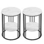 Set of 2 Side Table Coffee Table 2-Tier Round Marble Effect