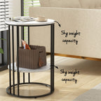 Set of 2 Side Table Coffee Table 2-Tier Round Marble Effect