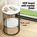 Set of 2 Side Table Coffee Table 2-Tier Round Marble Effect