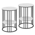 Set of 2 Side Table Coffee Table 2-Tier Round Marble Effect