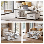 Coffee Table Marble Finish Center Table with Storage Drawer Cabinet Wood White