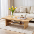 Modern Coffee Table Center Table with 2-Tier Open Storage Shelf Wood
