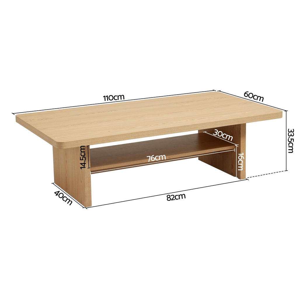 Modern Coffee Table Center Table with 2-Tier Open Storage Shelf Wood