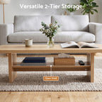 Modern Coffee Table Center Table with 2-Tier Open Storage Shelf Wood