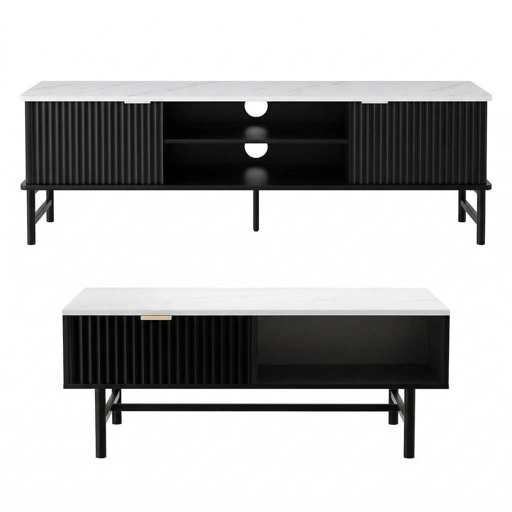 Artiss TV Unit & Coffee Table Set Storage Shelf Black