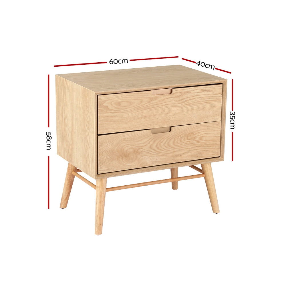 Bedside Table Drawers Side End Table Storage Cabinet Nightstand Oak GINO