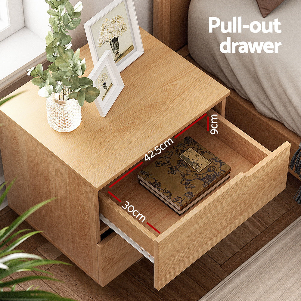Bedside Table 2 Drawers Nightstand Pine