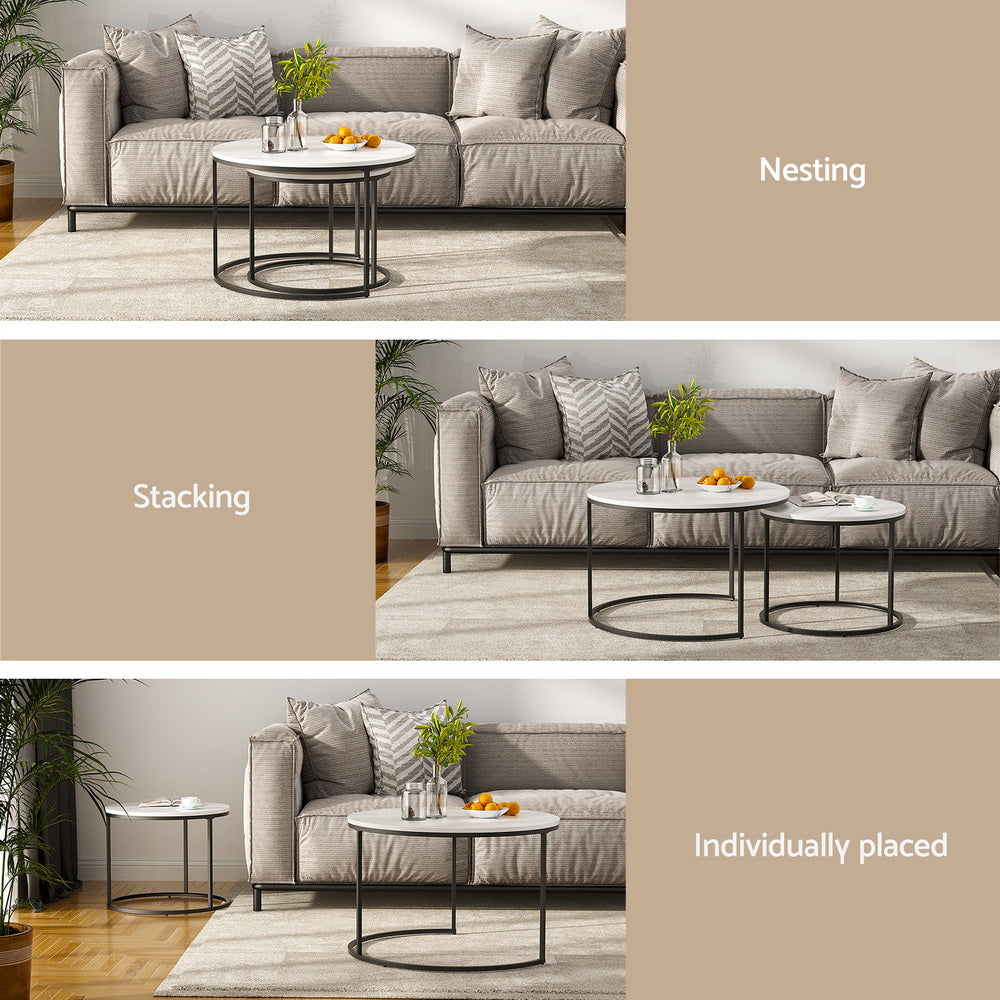 Nesting Coffee Table Set of 2 Marble Effect