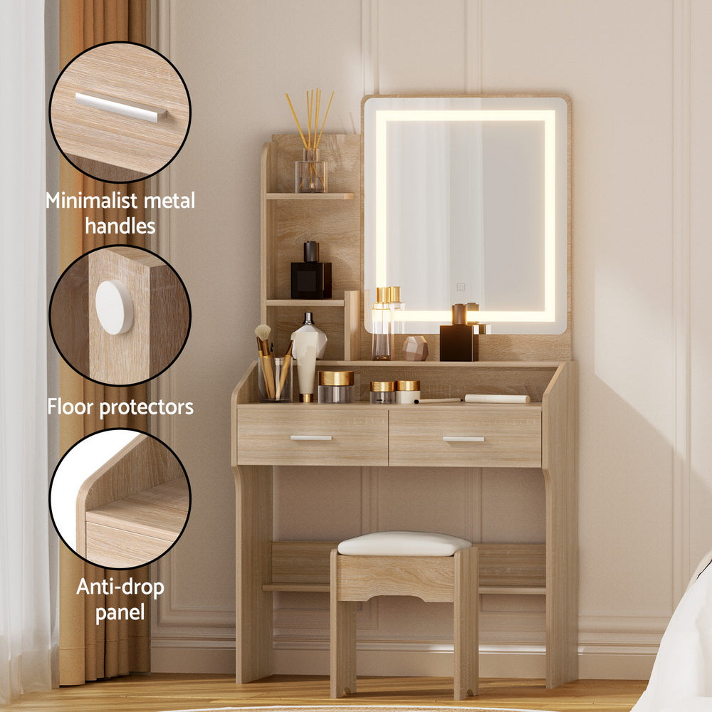 Artiss Dressing Table Set Stool Led Wood