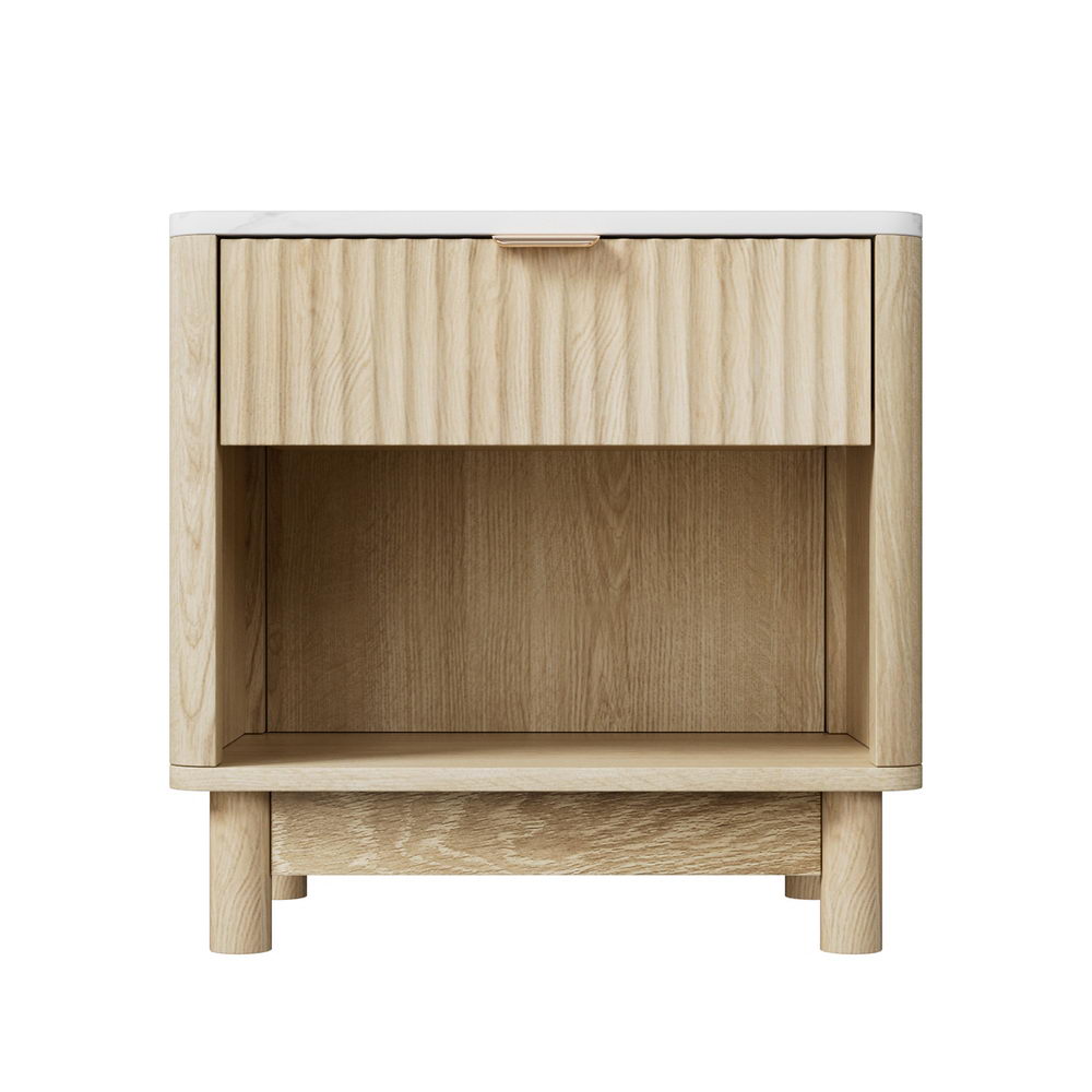 Bedside Table Nightstand 1 Drawer Shelves Pine