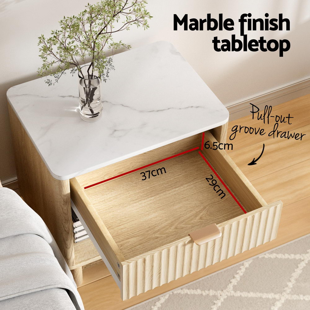 Bedside Table Nightstand 1 Drawer Shelves Pine