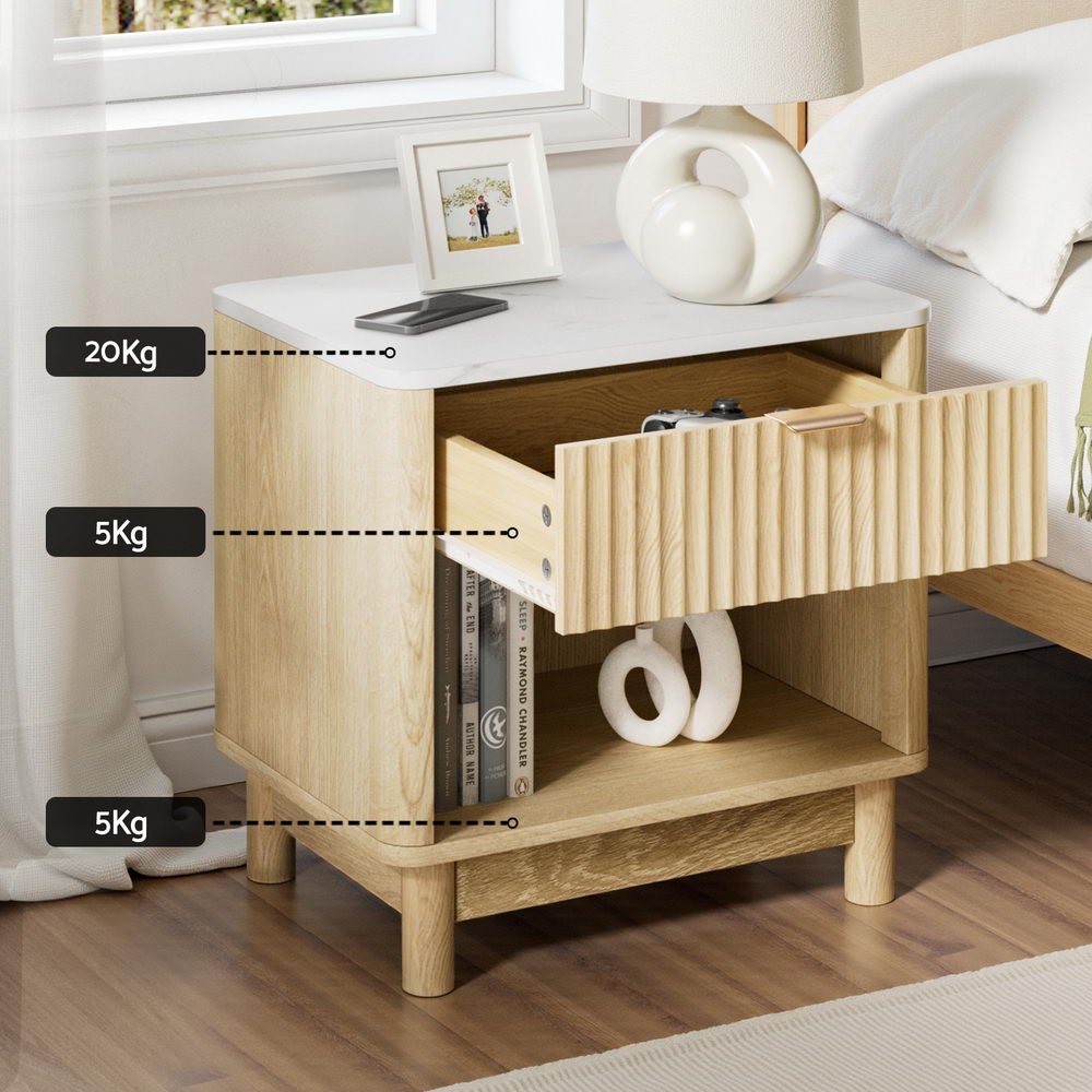 Bedside Table Nightstand 1 Drawer Shelves Pine