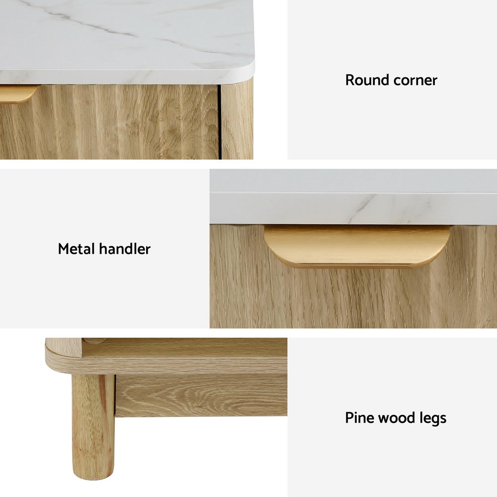 Bedside Table Nightstand 1 Drawer Shelves Pine