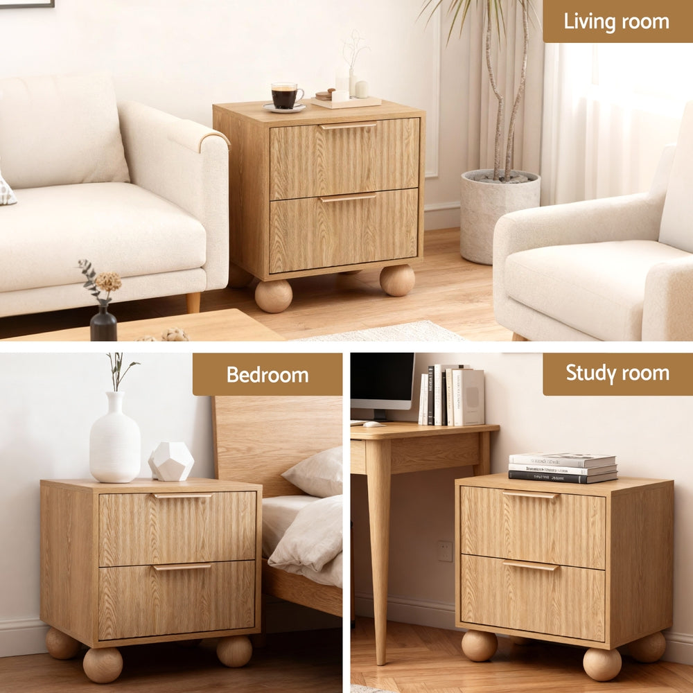 Rattan Bedside Table 2 Drawers Pine