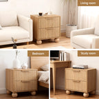 Rattan Bedside Table 2 Drawers Pine