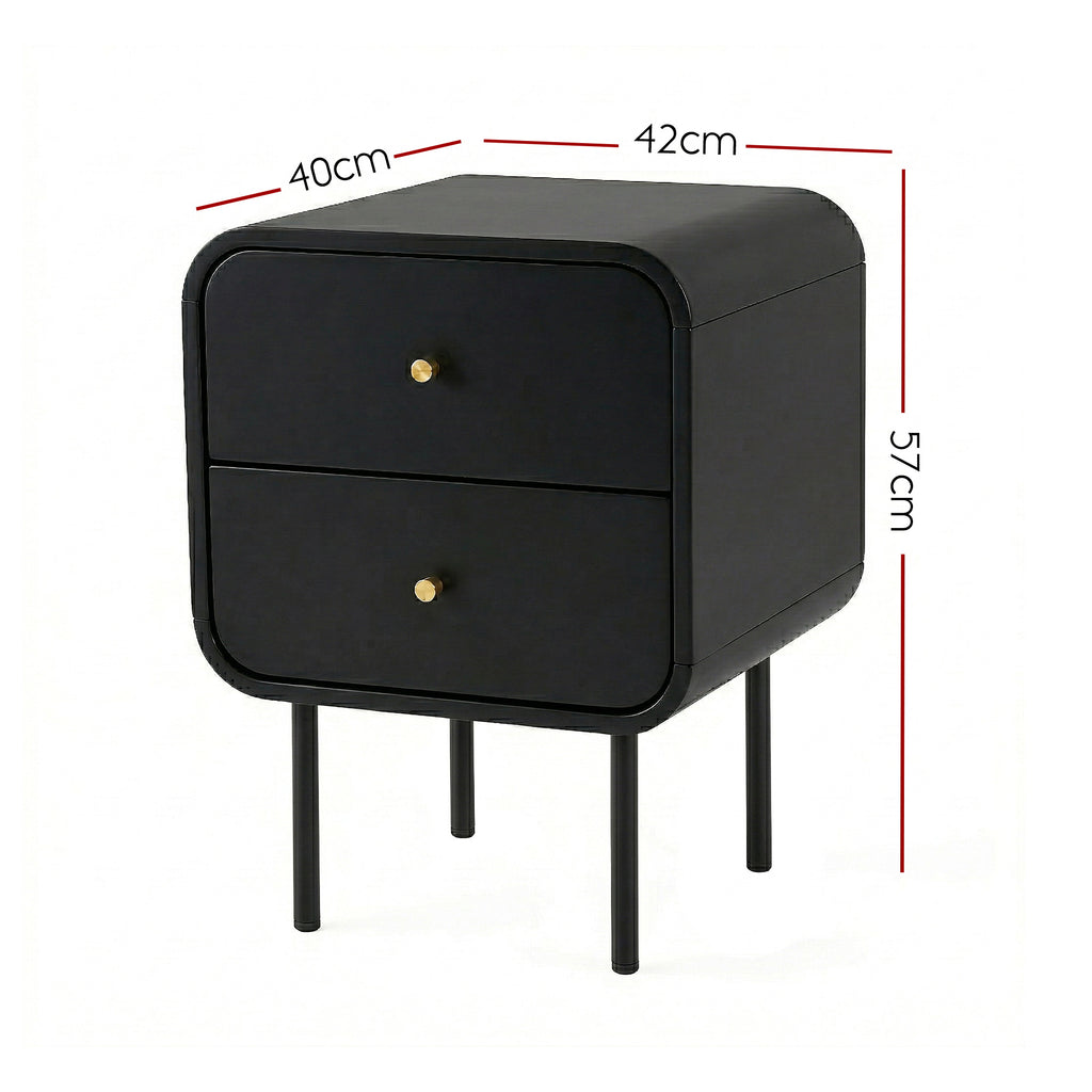 Bedside Table 2 Drawers Side End Table Nightstand Black