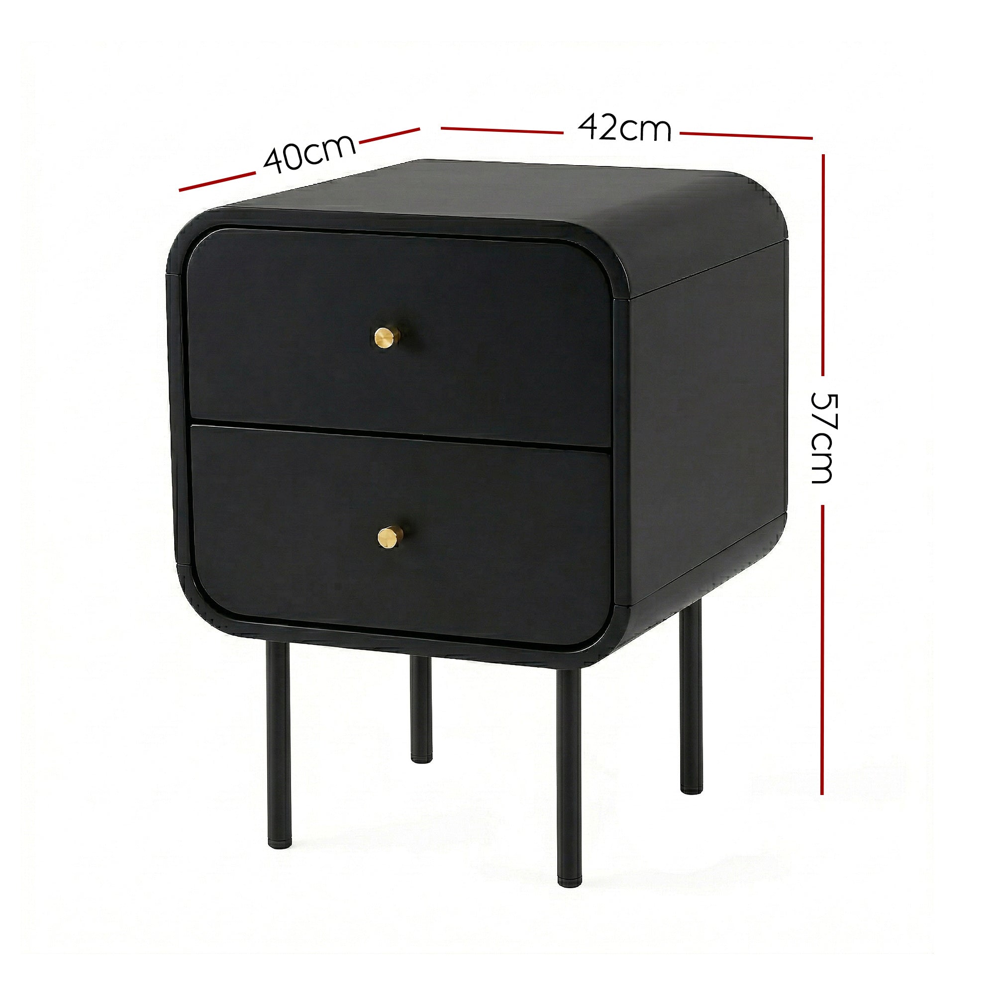 Bedside Table 2 Drawers Side End Table Nightstand Black