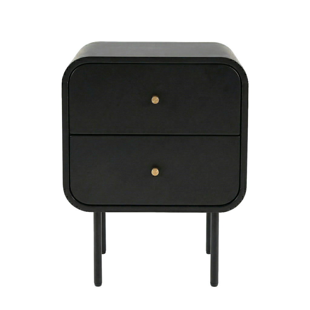Bedside Table 2 Drawers Side End Table Nightstand Black