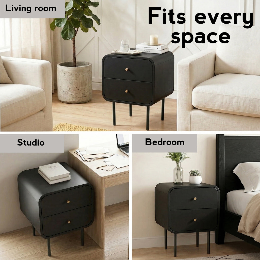 Bedside Table 2 Drawers Side End Table Nightstand Black