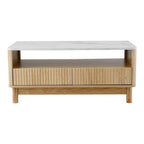 Coffee Table Drawer Shelf Marble Effect Wood&White