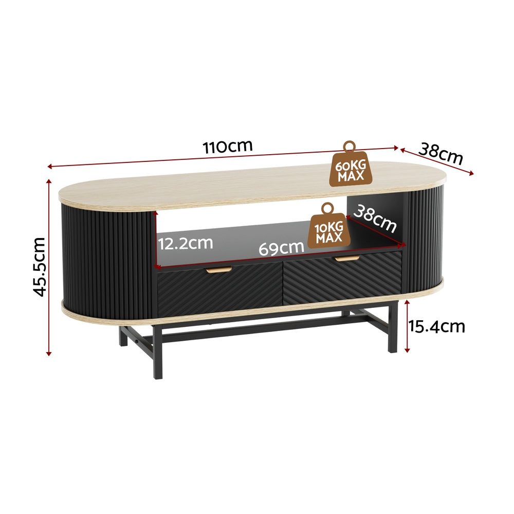 Coffee Table Drawer Shelf Wood & Black