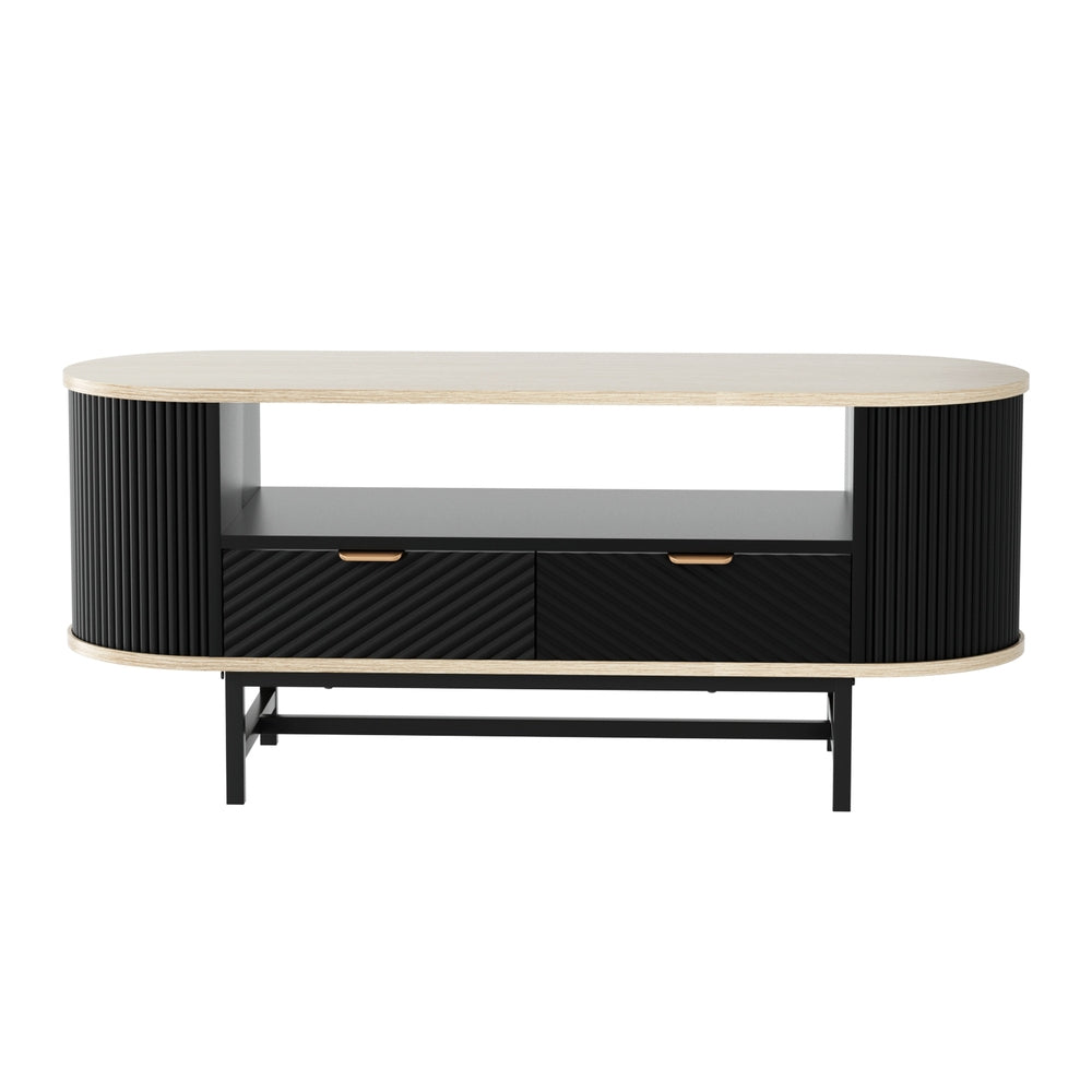 Coffee Table Drawer Shelf Wood & Black