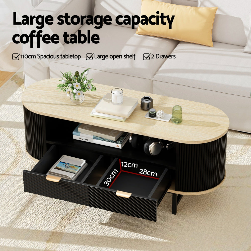 Coffee Table Drawer Shelf Wood & Black