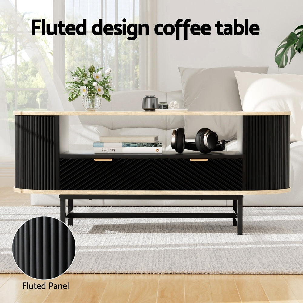 Coffee Table Drawer Shelf Wood & Black