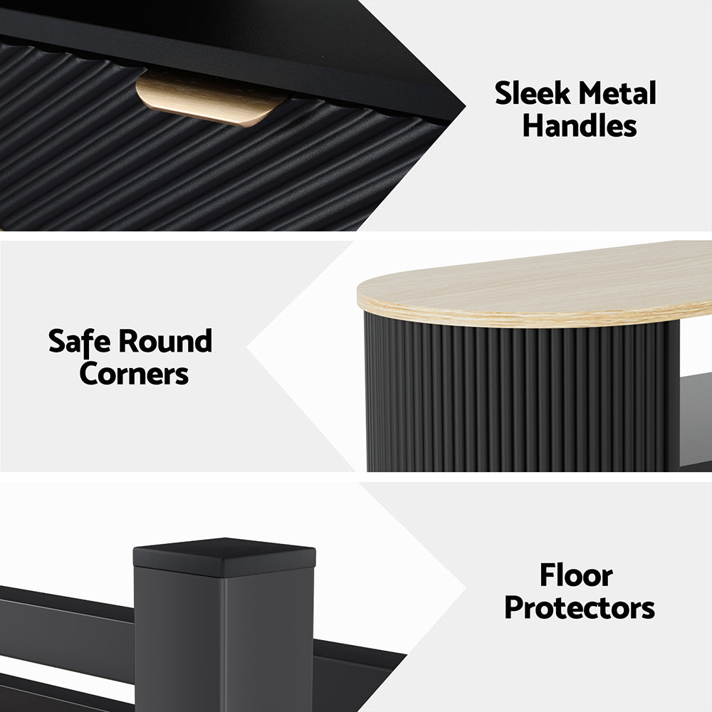 Coffee Table Drawer Shelf Wood & Black