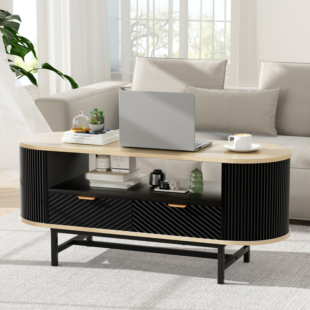 Coffee Table Drawer Shelf Wood & Black