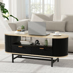 Coffee Table Drawer Shelf Wood & Black