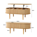 Lift Top Coffee Table Fluted Centre Table with Hidden Storage Oval 100cm