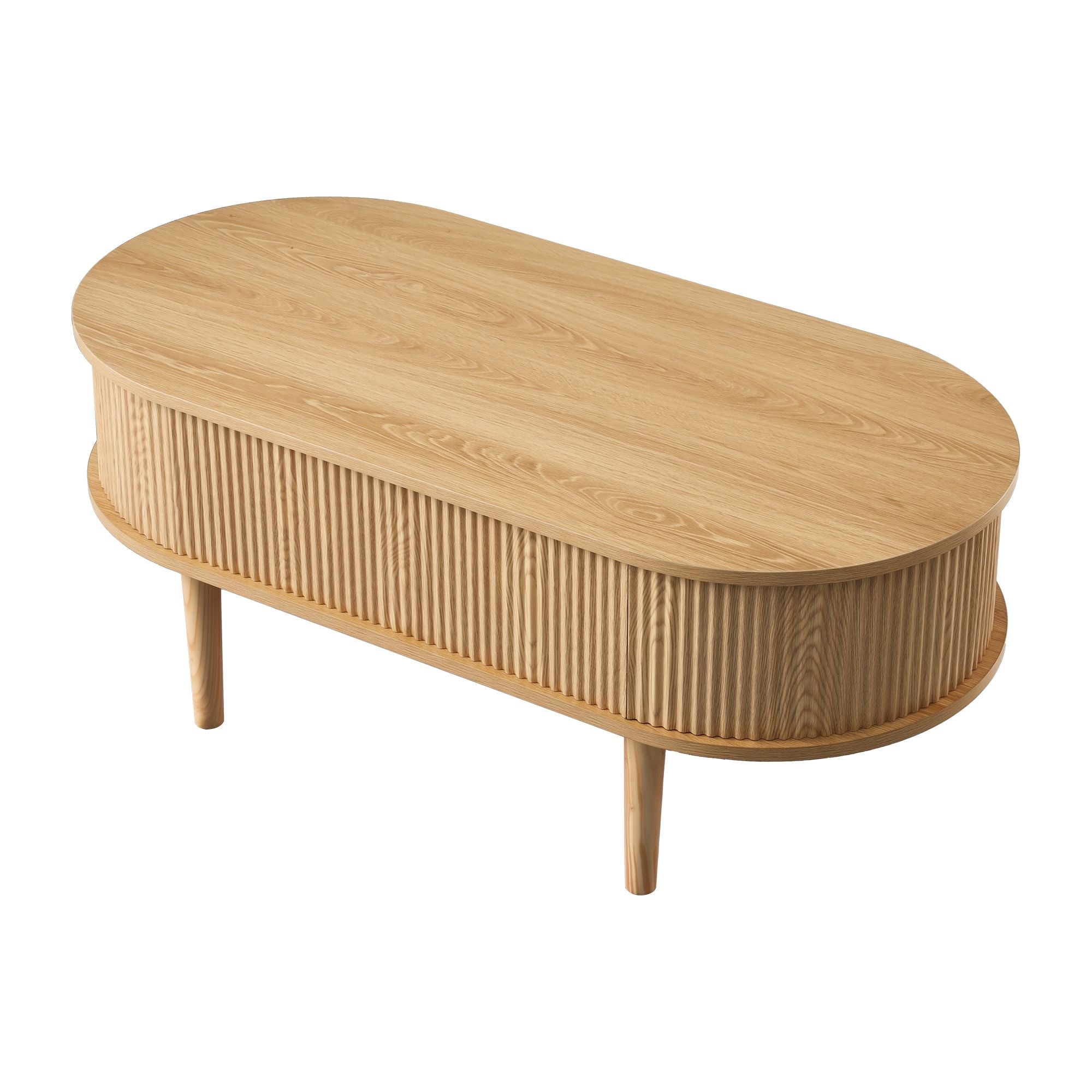 Lift Top Coffee Table Fluted Centre Table with Hidden Storage Oval 100cm